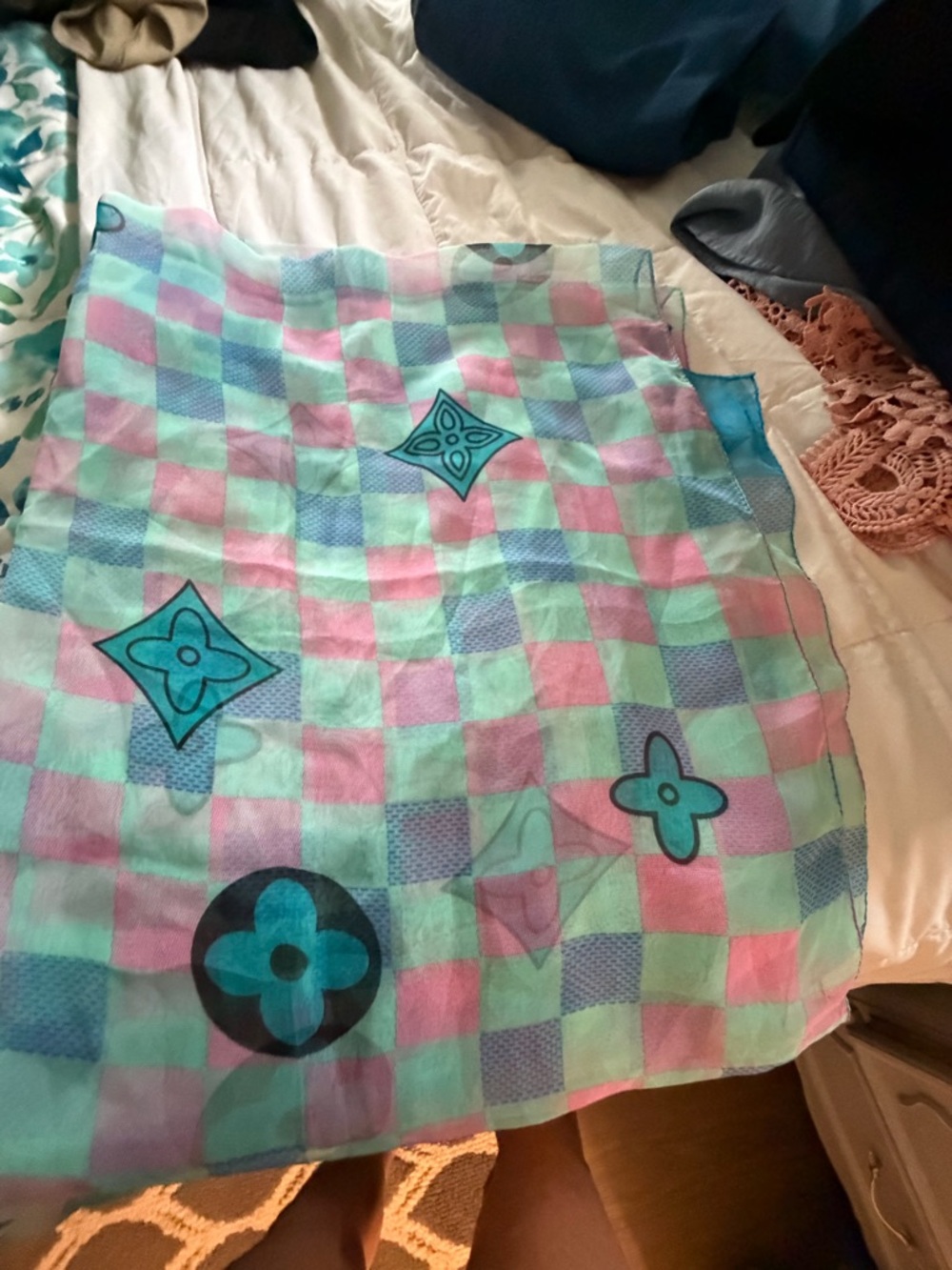 Louis Vuitton Pastel Mint, Baby Blue and Soft Pink Silk Scarf